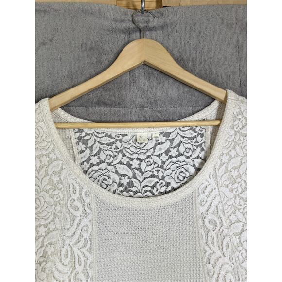Anthropologie E By Eloise Dress Medium Cream Thermal Waffle Lace Knit A line - Picture 5 of 10